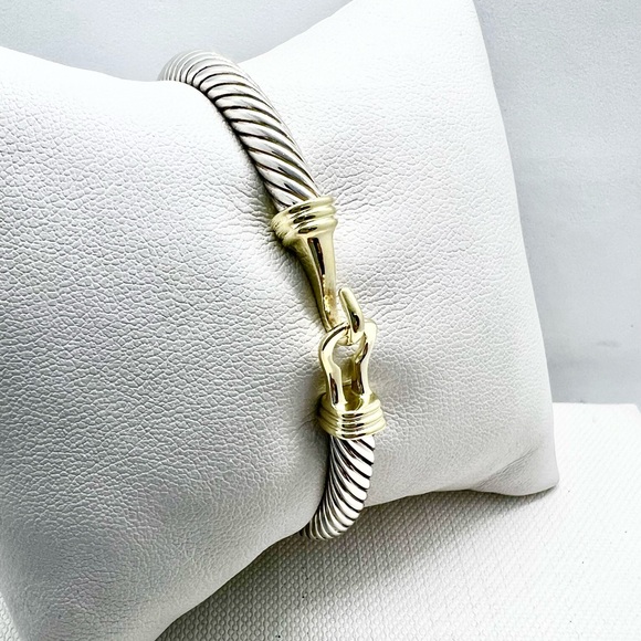 David Yurman Sterling Silver 14k Buckle Classic Cable Bracelet - Picture 8 of 13